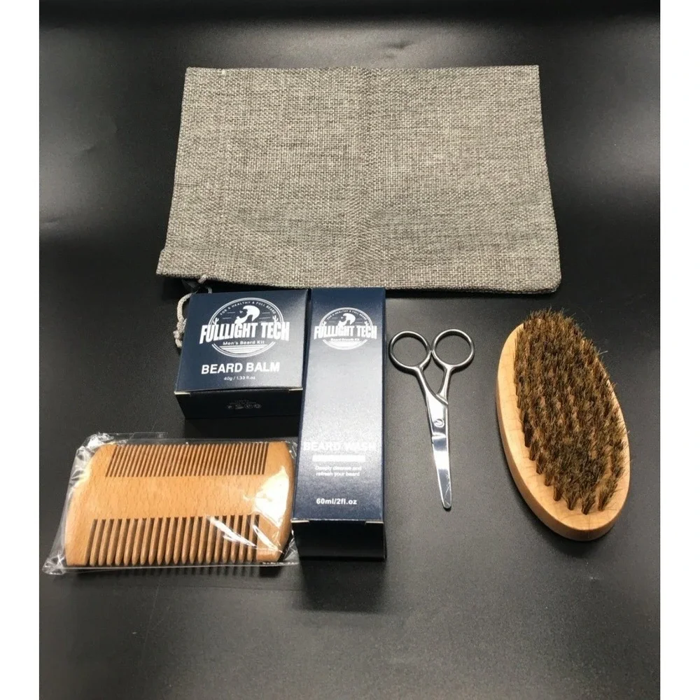 NEW Beard Growth‎ Kit For A Healthy & Full Beard Oil Comb Wash Balm Scissors